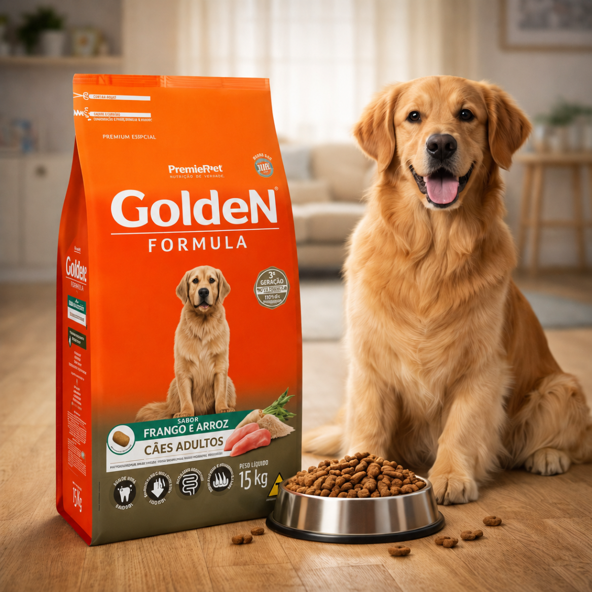 Ração Golden Fórmula para Cães Adultos Sabor Frango e Arroz 5 Ração Golden Fórmula para Cães Adultos Sabor Frango e Arroz - Imagem 5