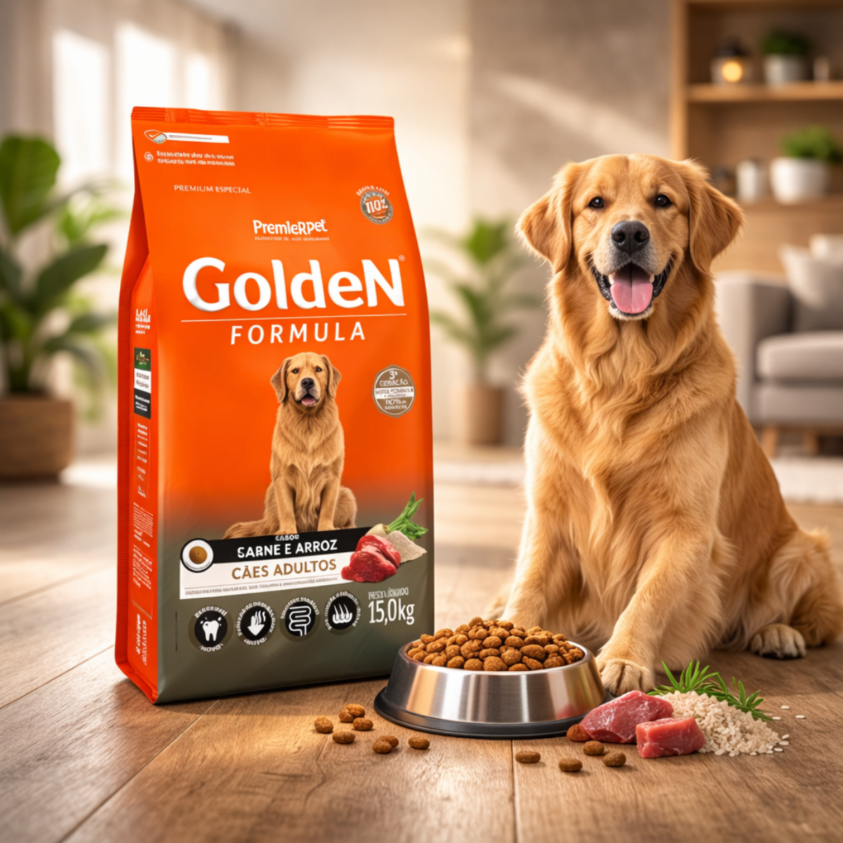 Ração Golden Fórmula para Cães Adultos Sabor Carne e Arroz – Pague 14 kg Leve 15 kg - Balde de Brinde 5 Ração Golden Fórmula para Cães Adultos Sabor Carne e Arroz – Pague 14 kg Leve 15 kg - Balde de Brinde - Imagem 5