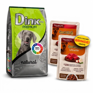 Promoção Ração Dink Dog Premium Natural Cães Adultos Sabor Carne + 2 Sachês Brinde
