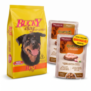 Promoção Ração Bucky Dog para Cães Adultos Sabor Carne + 2 Sachês Brinde