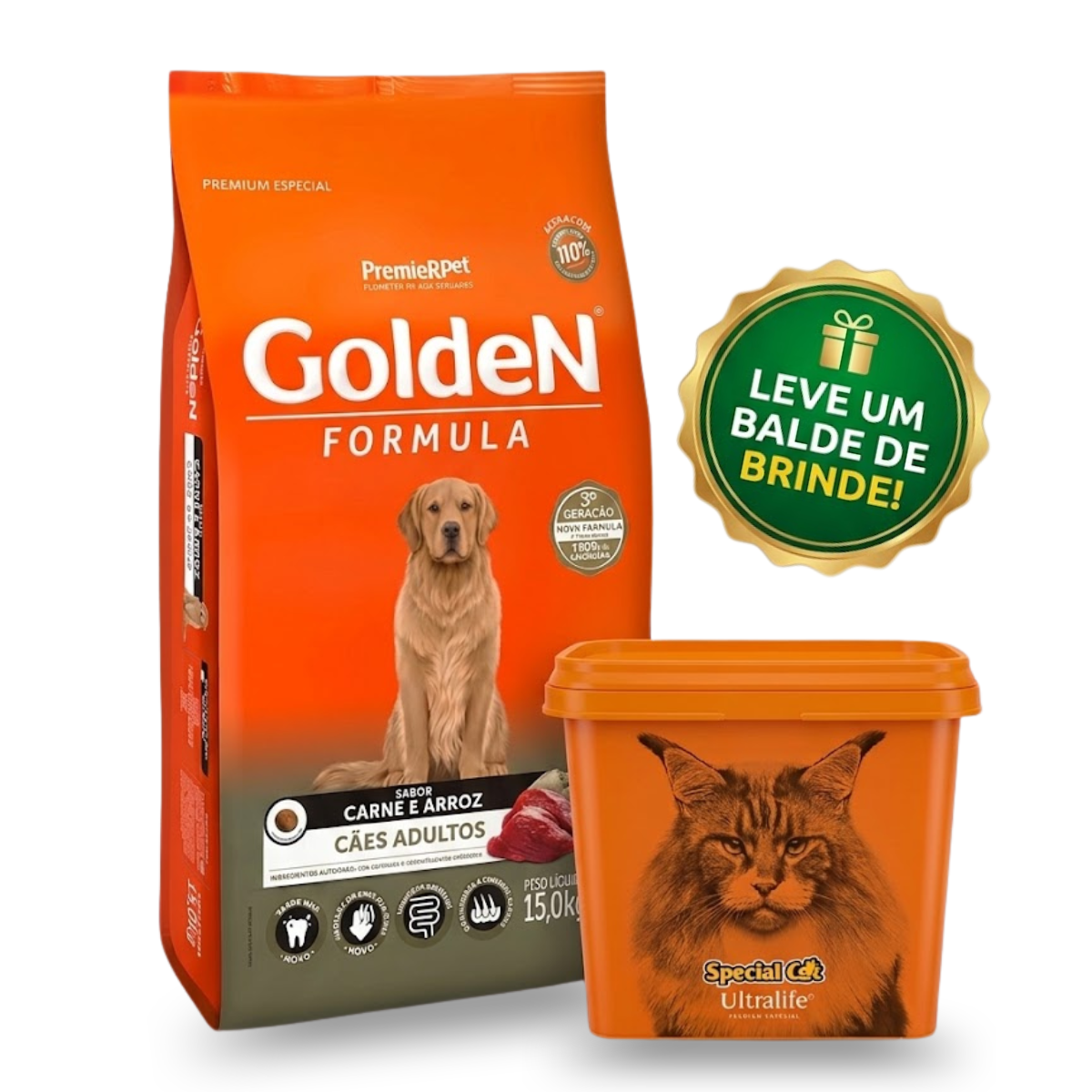 Ração Golden Fórmula para Cães Adultos Sabor Carne e Arroz – Pague 14 kg Leve 15 kg - Balde de Brinde 1 Ração Golden Fórmula para Cães Adultos Sabor Carne e Arroz – Pague 14 kg Leve 15 kg - Balde de Brinde